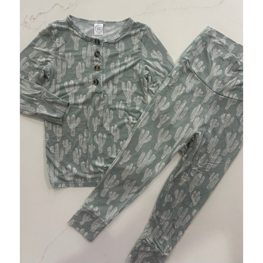 LOU LOU Bamboo Pajama Set Cactus Pattern Gender Neutral 2T
